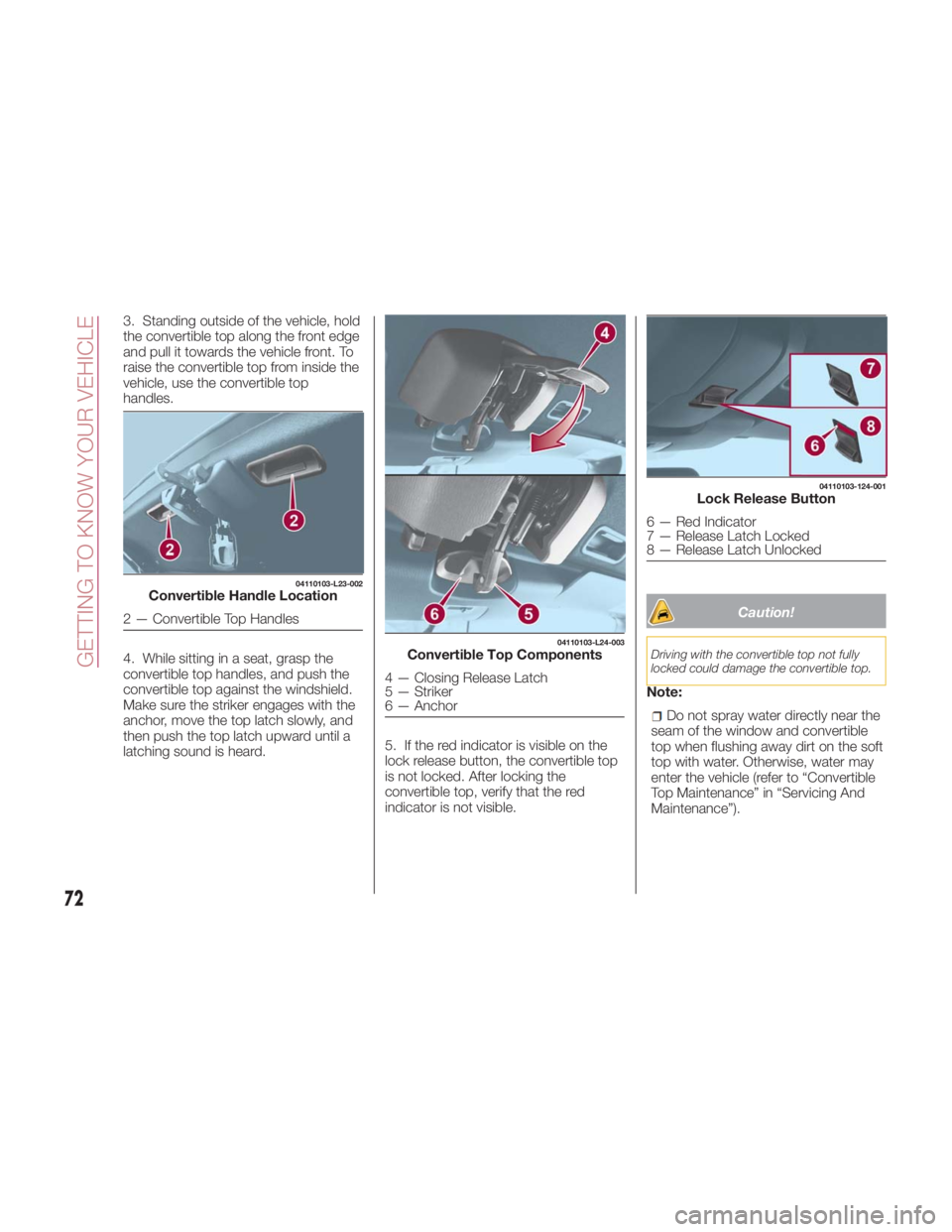 FIAT SPIDER ABARTH 2017 Manual PDF 3. Standing outside of the vehicle, hold
the convertible top along the front edge
and pull it towards the vehicle front. To
raise the convertible top from inside the
vehicle, use the convertible top
h FIAT SPIDER ABARTH 2017 Manual PDF 3. Standing outside of the vehicle, hold
the convertible top along the front edge
and pull it towards the vehicle front. To
raise the convertible top from inside the
vehicle, use the convertible top
h