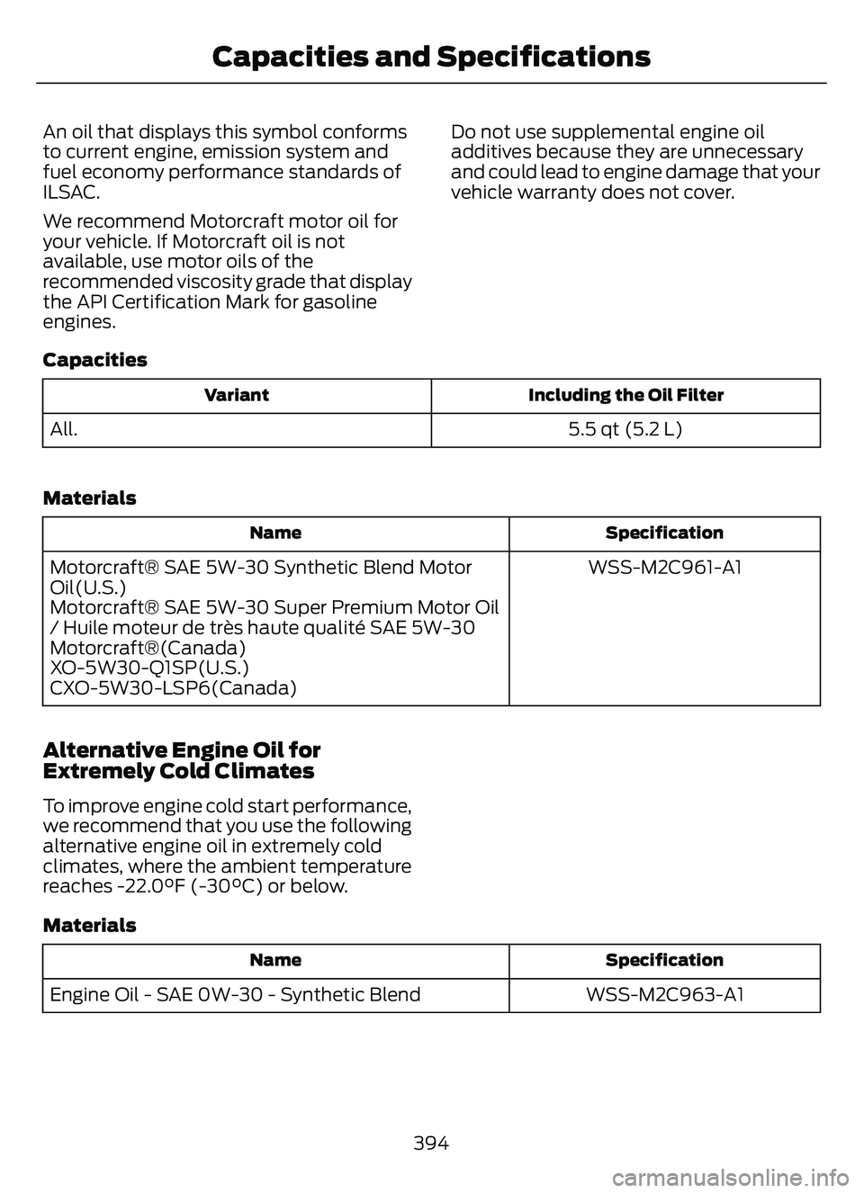 FORD ESCAPE 2022 Owners Manual An oil that displays this symbol conforms
to current engine, emission system and
fuel economy performance standards of
ILSAC.
We recommend Motorcraft motor oil for
your vehicle. If Motorcraft oil is n FORD ESCAPE 2022 Owners Manual An oil that displays this symbol conforms
to current engine, emission system and
fuel economy performance standards of
ILSAC.
We recommend Motorcraft motor oil for
your vehicle. If Motorcraft oil is n