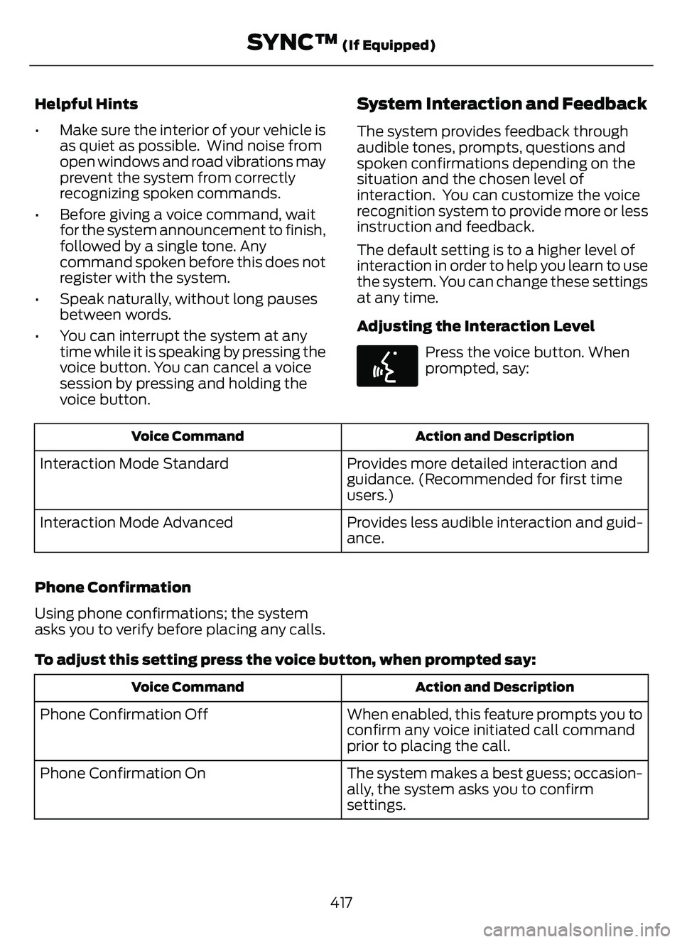 FORD ESCAPE 2022  Owners Manual Helpful Hints
• Make sure the interior of your vehicle isas quiet as possible.  Wind noise from
open windows and road vibrations may
prevent the system from correctly
recognizing spoken commands.
