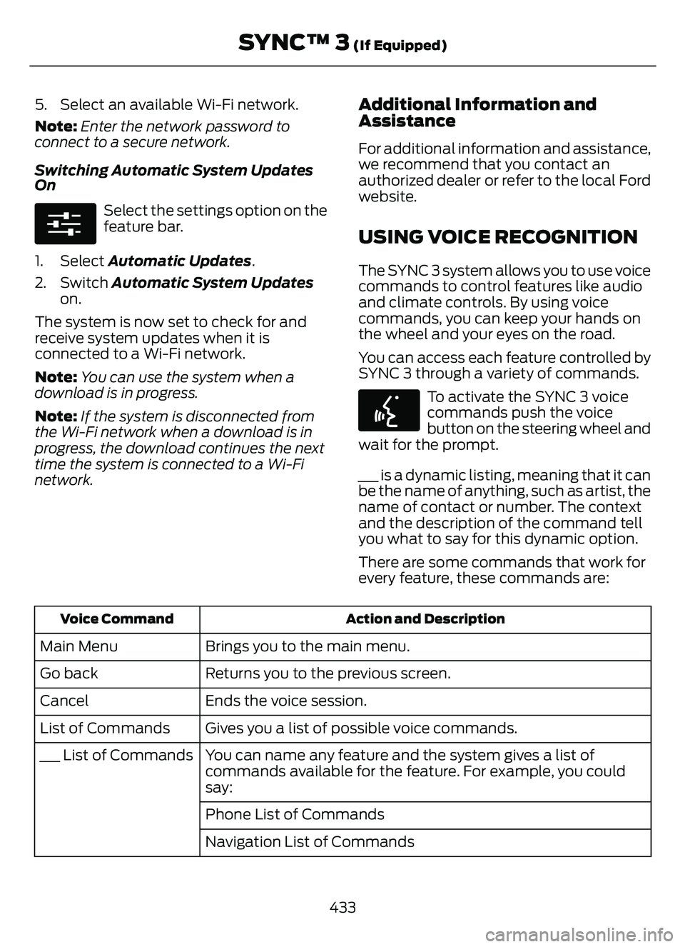 FORD ESCAPE 2022 Owners Manual 5. Select an available Wi-Fi network.
Note:Enter the network password to
connect to a secure network.
Switching Automatic System Updates
On
E280315
Select the settings option on the
feature bar.
1. Se FORD ESCAPE 2022 Owners Manual 5. Select an available Wi-Fi network.
Note:Enter the network password to
connect to a secure network.
Switching Automatic System Updates
On
E280315
Select the settings option on the
feature bar.
1. Se