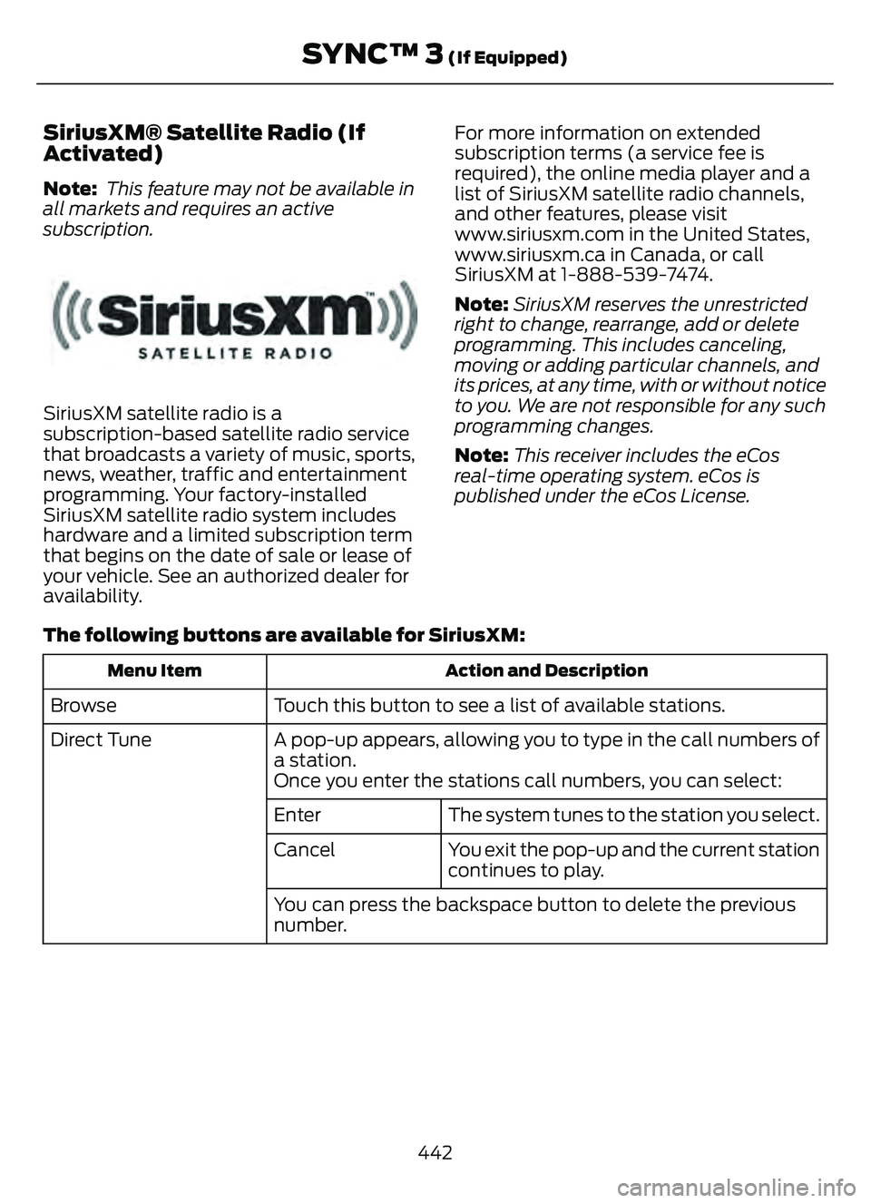 FORD ESCAPE 2022  Owners Manual SiriusXM® Satellite Radio (If
Activated)
Note: This feature may not be available in
all markets and requires an active
subscription.
E234451
SiriusXM satellite radio is a
subscription-based satellite