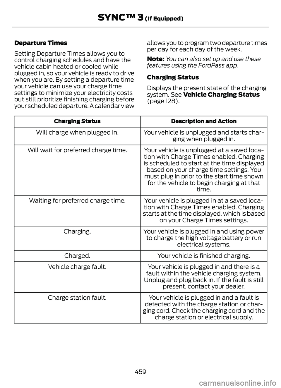 FORD ESCAPE 2022  Owners Manual Departure Times
Setting Departure Times allows you to
control charging schedules and have the
vehicle cabin heated or cooled while
plugged in, so your vehicle is ready to drive
when you are. By settin