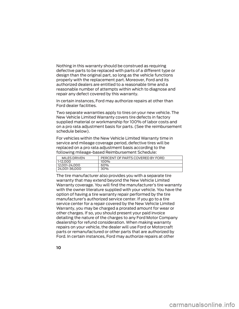 FORD EXPEDITION 2022 Warranty Guide Nothing in this warranty should be construed as requiring
defective parts to be replaced with parts of a different type or
design than the original part, so long as the vehicle functions
properly with FORD EXPEDITION 2022 Warranty Guide Nothing in this warranty should be construed as requiring
defective parts to be replaced with parts of a different type or
design than the original part, so long as the vehicle functions
properly with