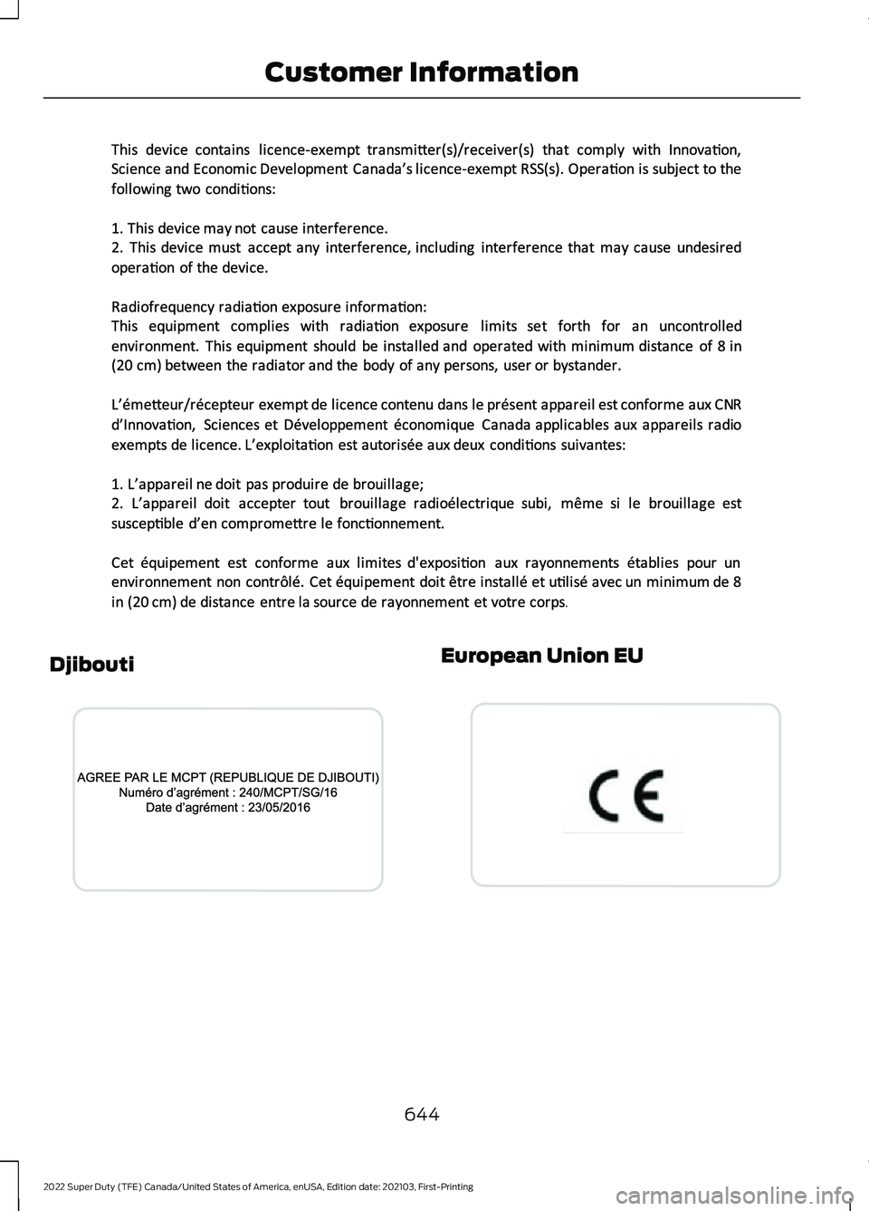 FORD F-600 2022 Owners Manual Djibouti European Union EU
644
2022 Super Duty (TFE) Canada/United States of America, enUSA, Edition date: 202103, First-Printing Customer InformationE351800 E340826 E310043 FORD F-600 2022 Owners Manual Djibouti European Union EU
644
2022 Super Duty (TFE) Canada/United States of America, enUSA, Edition date: 202103, First-Printing Customer InformationE351800 E340826 E310043