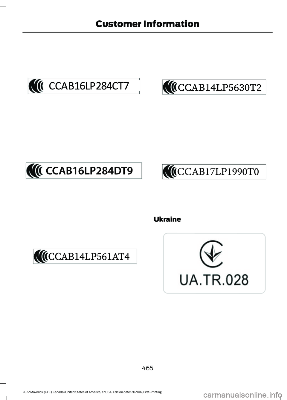 FORD MAVERICK 2022  Owners Manual Ukraine
465
2022 Maverick (CFE) Canada/United States of America, enUSA, Edition date: 202106, First-Printing Customer InformationE340216   E340217  E342146  E342147  E351486  E269682   