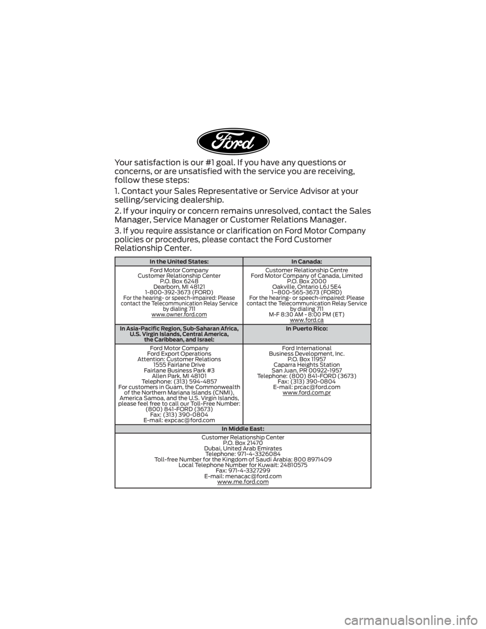 FORD MUSTANG MACH-E 2022 Warranty Guide Your satisfaction is our #1 goal. If you have any questions or
concerns, or are unsatisfied with the service you are receiving,
follow these steps:
1. Contact your Sales Representative or Service Advi FORD MUSTANG MACH-E 2022 Warranty Guide Your satisfaction is our #1 goal. If you have any questions or
concerns, or are unsatisfied with the service you are receiving,
follow these steps:
1. Contact your Sales Representative or Service Advi