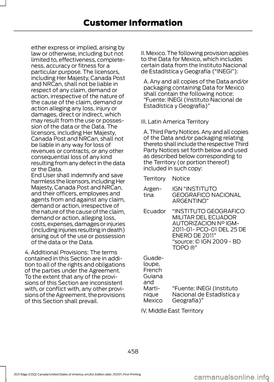 FORD EDGE 2021 Manual PDF either express or implied, arising by
law or otherwise, including but not
limited to, effectiveness, complete-
ness, accuracy or fitness for a
particular purpose. The licensors,
including Her Majesty, FORD EDGE 2021 Manual PDF either express or implied, arising by
law or otherwise, including but not
limited to, effectiveness, complete-
ness, accuracy or fitness for a
particular purpose. The licensors,
including Her Majesty,