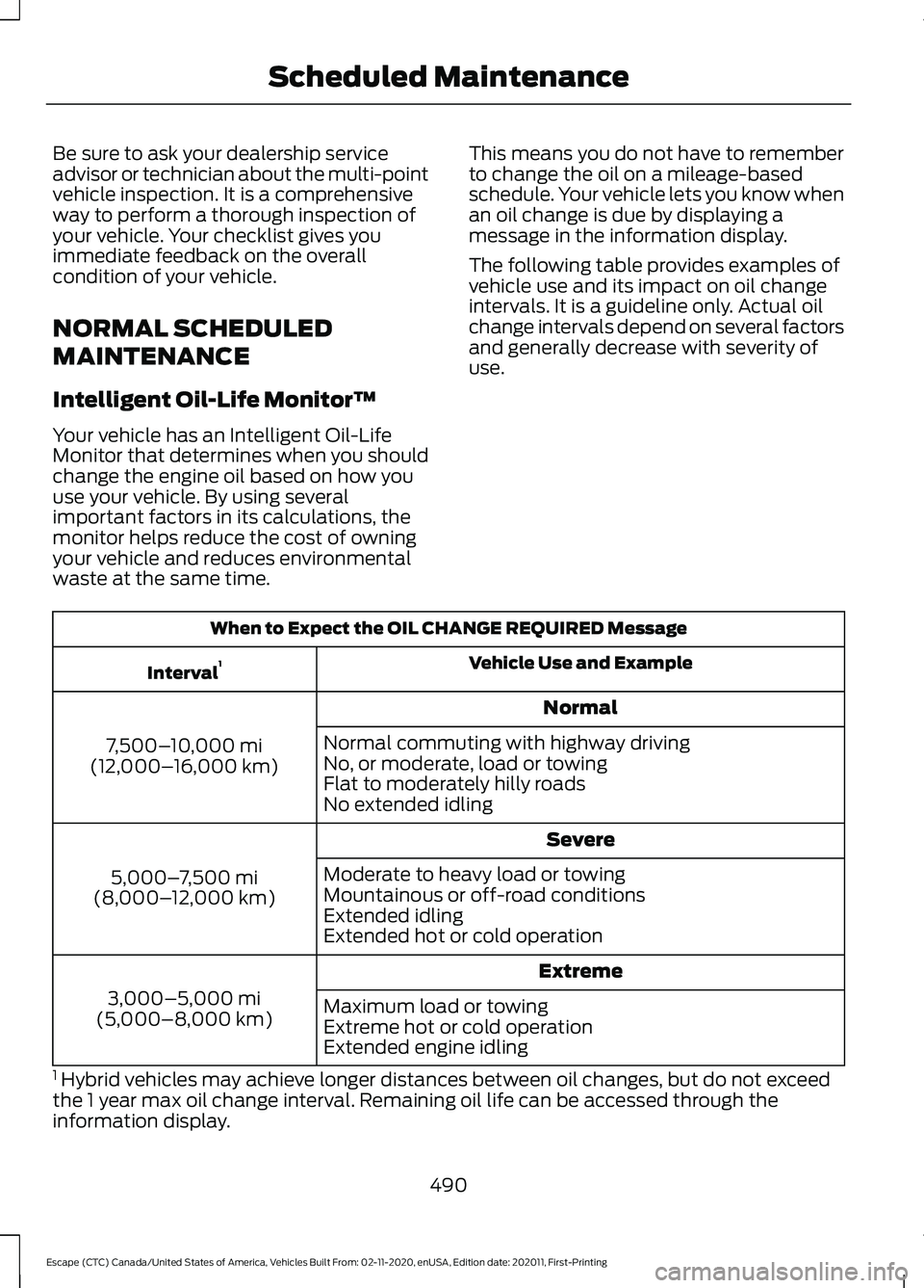 FORD ESCAPE 2021 Service Manual Be sure to ask your dealership service
advisor or technician about the multi-point
vehicle inspection. It is a comprehensive
way to perform a thorough inspection of
your vehicle. Your checklist gives FORD ESCAPE 2021 Service Manual Be sure to ask your dealership service
advisor or technician about the multi-point
vehicle inspection. It is a comprehensive
way to perform a thorough inspection of
your vehicle. Your checklist gives