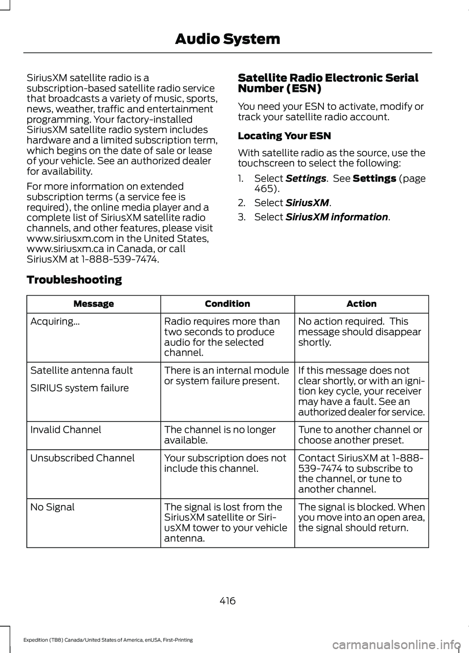 FORD EXPEDITION 2021  Owners Manual SiriusXM satellite radio is a
subscription-based satellite radio service
that broadcasts a variety of music, sports,
news, weather, traffic and entertainment
programming. Your factory-installed
Sirius