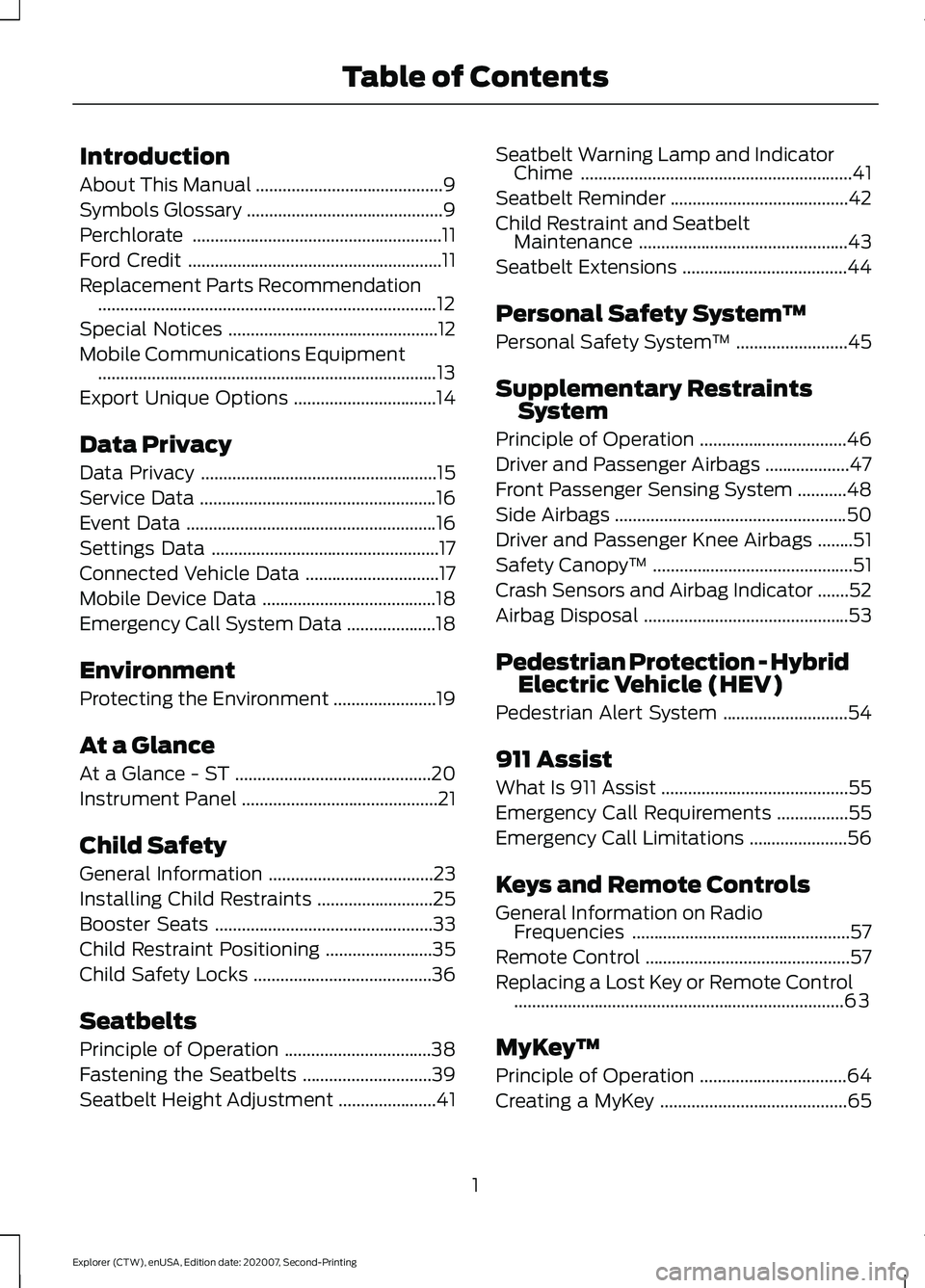 FORD EXPLORER 2021  Owners Manual Introduction
About This Manual
..........................................9
Symbols Glossary ............................................
9
Perchlorate .................................................