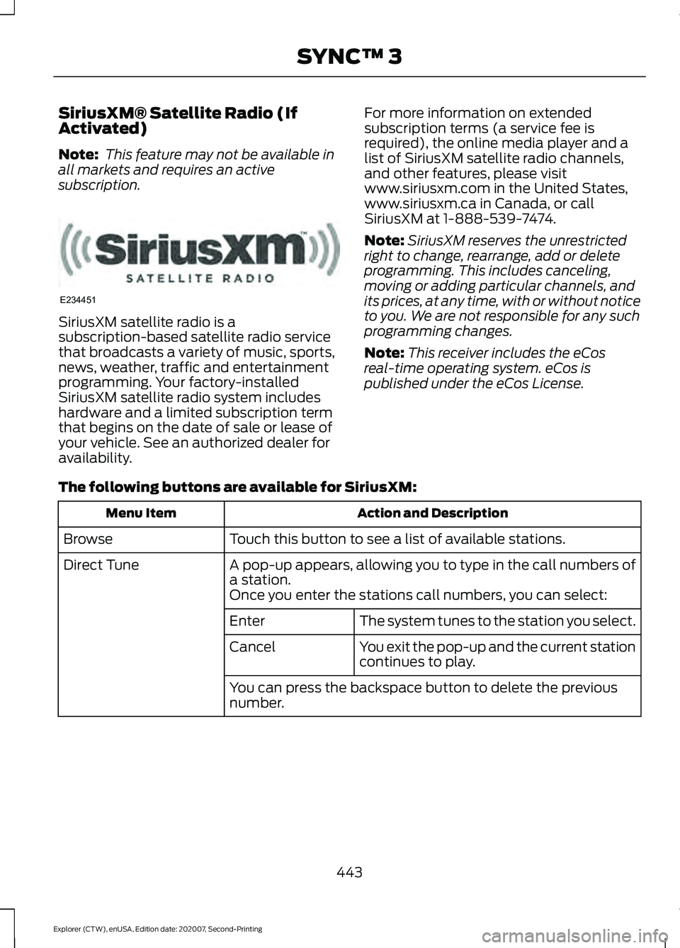 FORD EXPLORER 2021 Owners Manual SiriusXM® Satellite Radio (If
Activated)
Note:
This feature may not be available in
all markets and requires an active
subscription. SiriusXM satellite radio is a
subscription-based satellite radio FORD EXPLORER 2021 Owners Manual SiriusXM® Satellite Radio (If
Activated)
Note:
This feature may not be available in
all markets and requires an active
subscription. SiriusXM satellite radio is a
subscription-based satellite radio