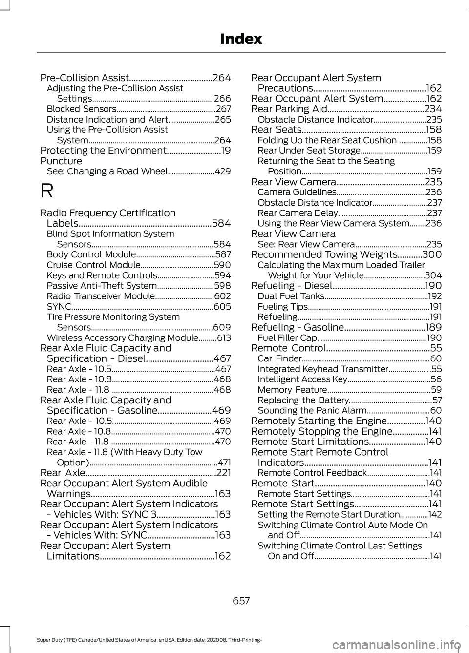 FORD F-450 2021  Owners Manual Pre-Collision Assist.....................................264
Adjusting the Pre-Collision Assist
Settings............................................................ 266
Blocked Sensors................