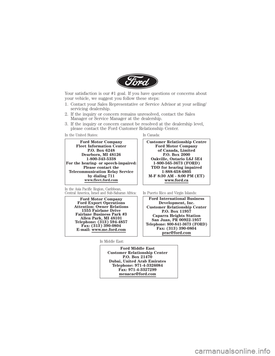 FORD F-59 2021  Warranty Guide Your satisfaction is our #1 goal. If you have questions or concerns about
your vehicle, we suggest you follow these steps:
1. Contact your Sales Representative or Service Advisor at your selling/servi