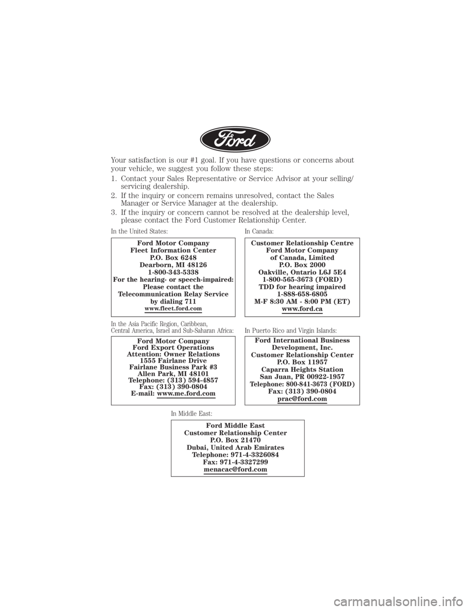 FORD F-600 2021  Warranty Guide Your satisfaction is our #1 goal. If you have questions or concerns about
your vehicle, we suggest you follow these steps:
1. Contact your Sales Representative or Service Advisor at your selling/servi