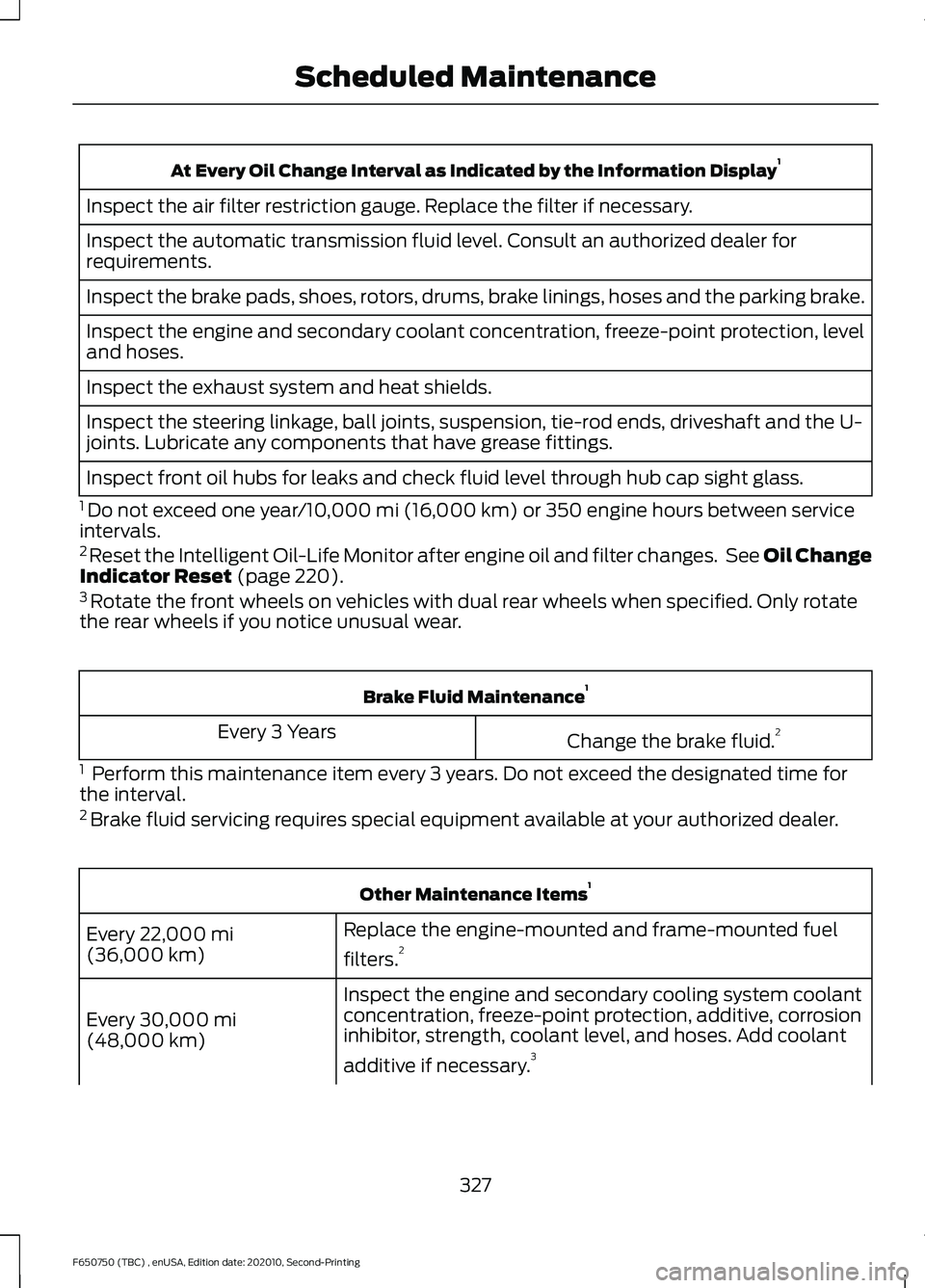 FORD F650/750 2021 Manual PDF At Every Oil Change Interval as Indicated by the Information Display
1
Inspect the air filter restriction gauge. Replace the filter if necessary.
Inspect the automatic transmission fluid level. Consul FORD F650/750 2021 Manual PDF At Every Oil Change Interval as Indicated by the Information Display
1
Inspect the air filter restriction gauge. Replace the filter if necessary.
Inspect the automatic transmission fluid level. Consul