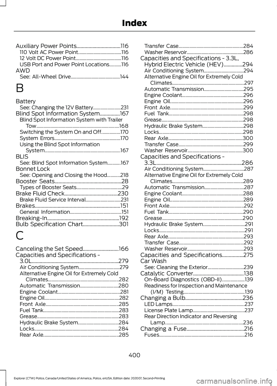 FORD POLICE INTERCEPTOR 2021  Owners Manual Auxiliary Power Points.................................116
110 Volt AC Power Point.................................... 116
12 Volt DC Power Point...................................... 116
USB Port and