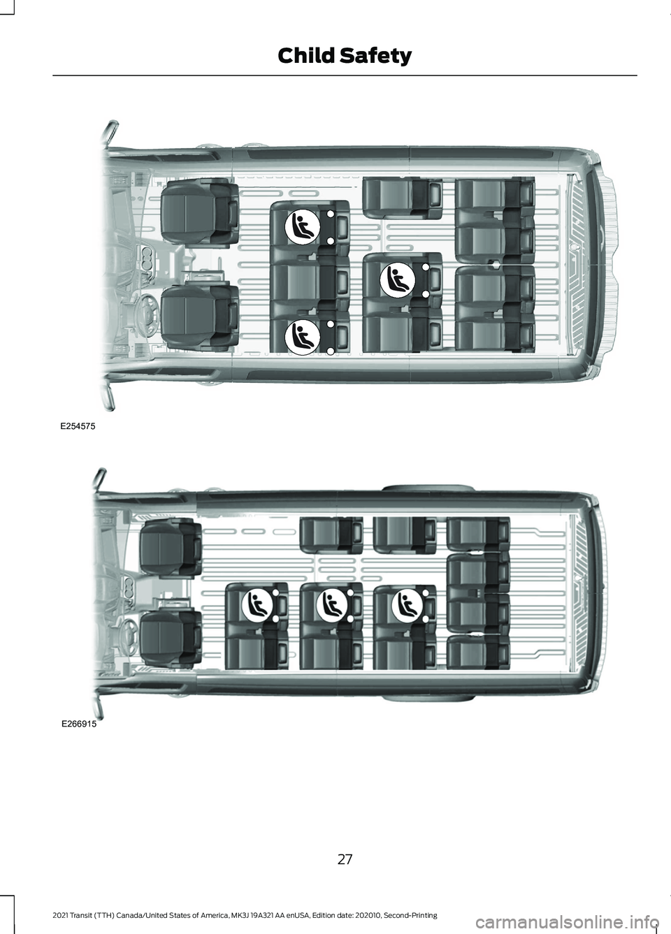 FORD TRANSIT 2021 Owners Manual 27
2021 Transit (TTH) Canada/United States of America, MK3J 19A321 AA enUSA, Edition date: 202010, Second-Printing Child SafetyE254575 E266915 FORD TRANSIT 2021 Owners Manual 27
2021 Transit (TTH) Canada/United States of America, MK3J 19A321 AA enUSA, Edition date: 202010, Second-Printing Child SafetyE254575 E266915