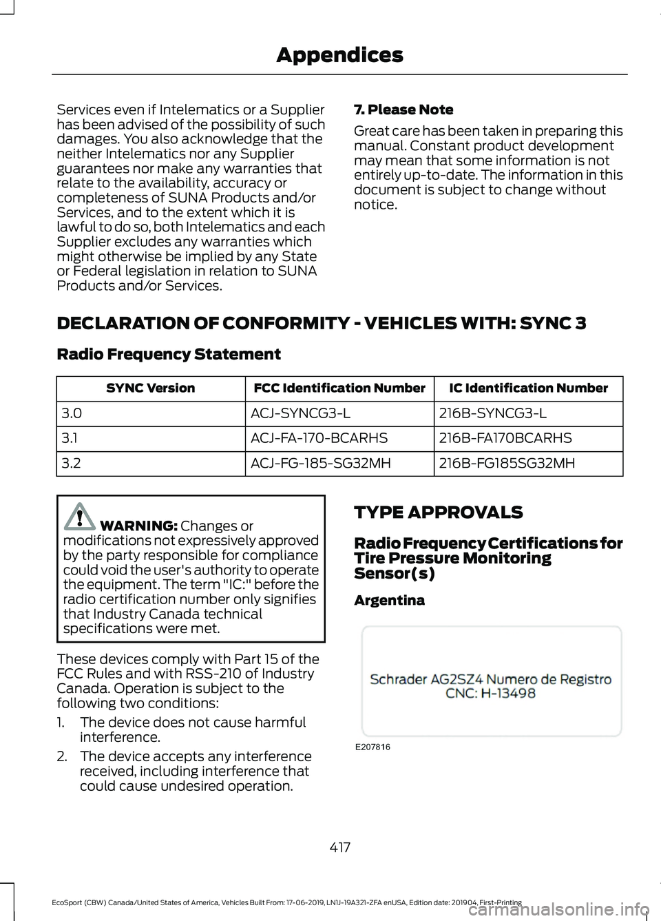 FORD ECOSPORT 2020 Owners Manual Services even if Intelematics or a Supplierhas been advised of the possibility of suchdamages. You also acknowledge that theneither Intelematics nor any Supplierguarantees nor make any warranties that FORD ECOSPORT 2020 Owners Manual Services even if Intelematics or a Supplierhas been advised of the possibility of suchdamages. You also acknowledge that theneither Intelematics nor any Supplierguarantees nor make any warranties that