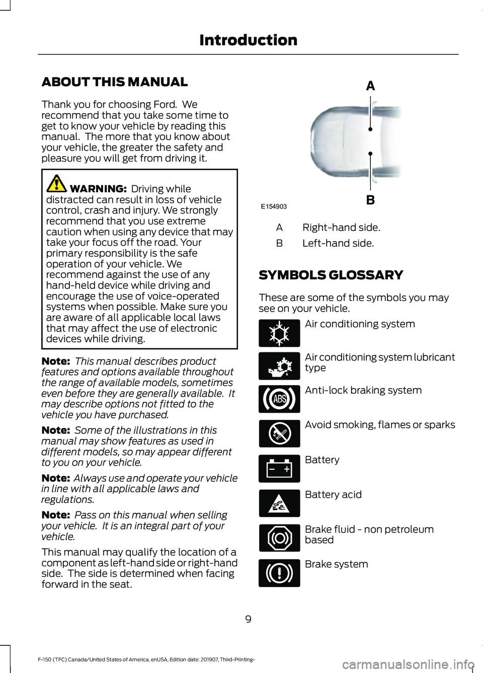 FORD F-150 2020 User Guide ABOUT THIS MANUAL
Thank you for choosing Ford.  We
recommend that you take some time to
get to know your vehicle by reading this
manual.  The more that you know about
your vehicle, the greater the saf