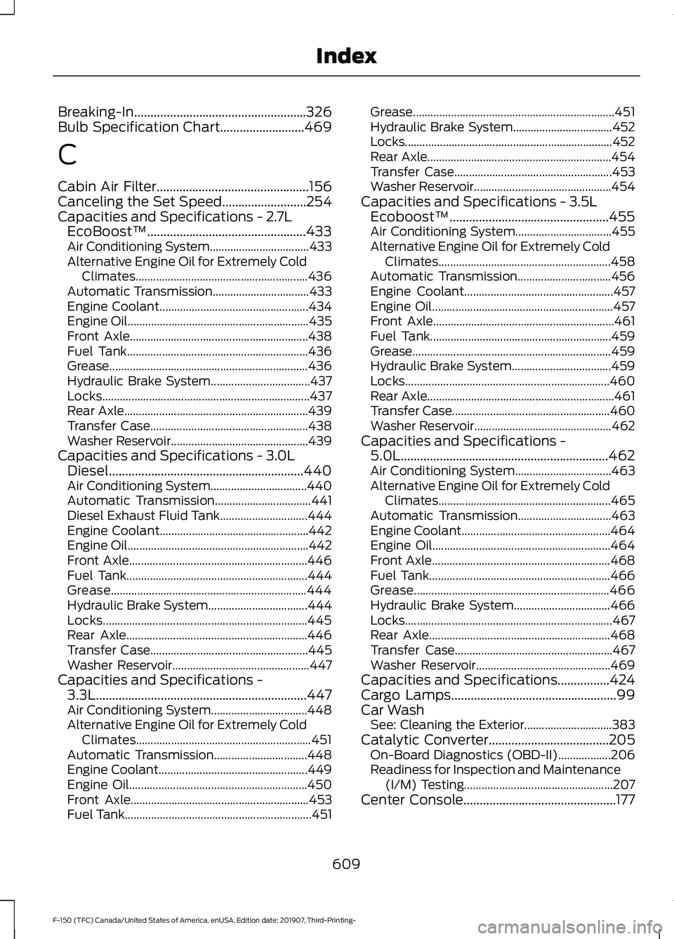 FORD F-150 2020 Owners Manual Breaking-In.....................................................326
Bulb Specification Chart..........................469
C
Cabin Air Filter...............................................156
Canceling FORD F-150 2020 Owners Manual Breaking-In.....................................................326
Bulb Specification Chart..........................469
C
Cabin Air Filter...............................................156
Canceling
