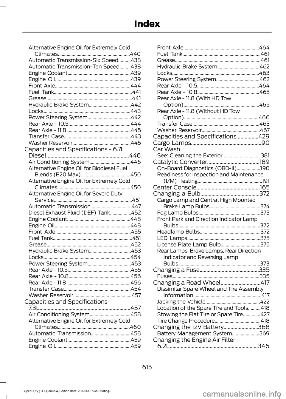 FORD F-550 2020  Owners Manual Alternative Engine Oil for Extremely Cold
Climates.......................................................... 440
Automatic Transmission-Six Speed..........438
Automatic Transmission-Ten Speed.........