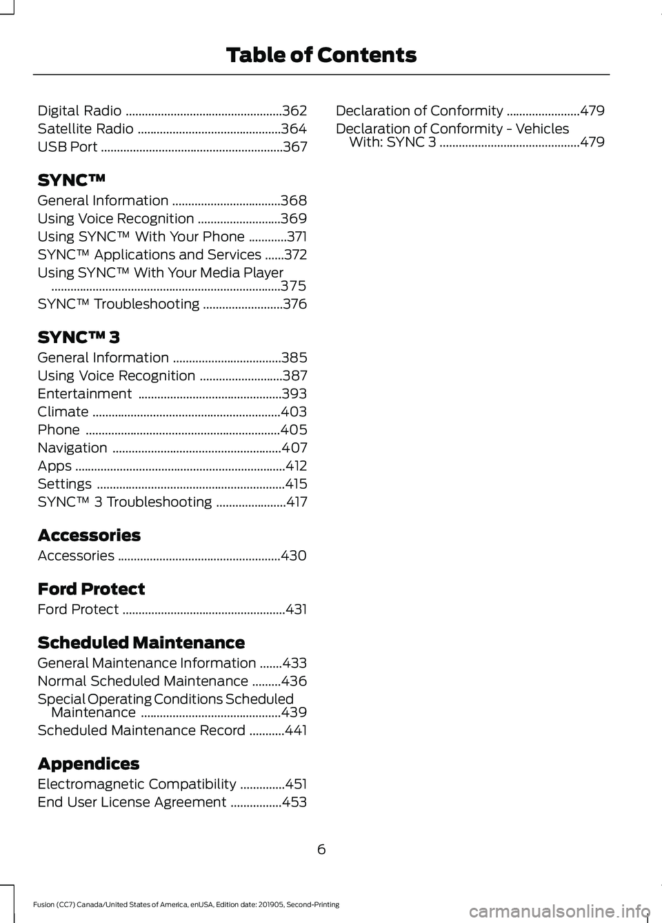 FORD FUSION 2020  Owners Manual Digital Radio
.................................................362
Satellite Radio .............................................
364
USB Port .........................................................
