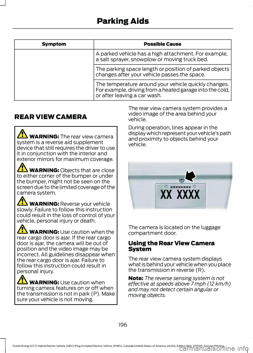 FORD FUSION/HYBRID 2020 Owners Manual Possible Cause
Symptom
A parked vehicle has a high attachment. For example,
a salt sprayer, snowplow or moving truck bed.
The parking space length or position of parked objects
changes after your vehi FORD FUSION/HYBRID 2020 Owners Manual Possible Cause
Symptom
A parked vehicle has a high attachment. For example,
a salt sprayer, snowplow or moving truck bed.
The parking space length or position of parked objects
changes after your vehi