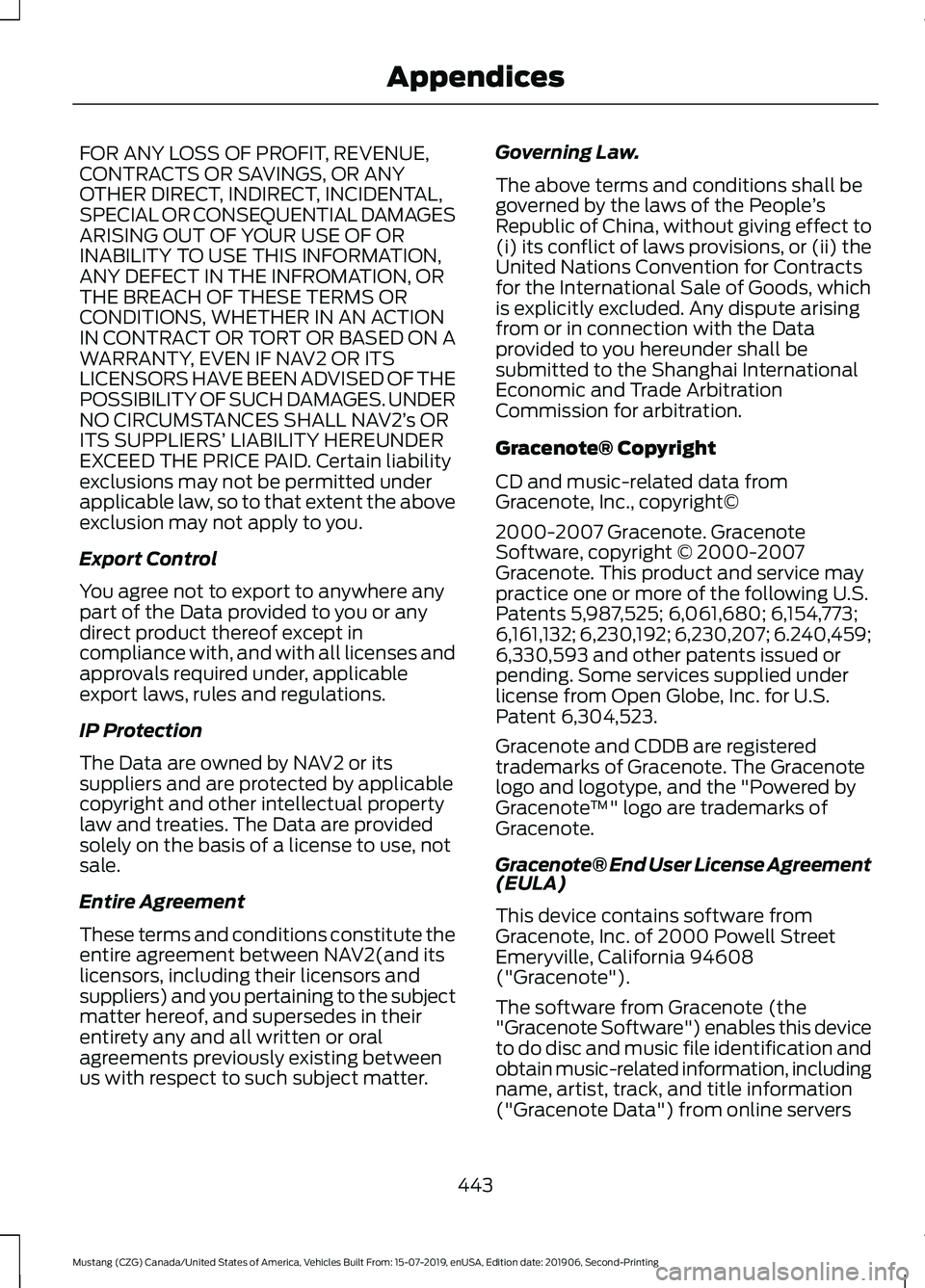 FORD MUSTANG 2020 Owners Manual FOR ANY LOSS OF PROFIT, REVENUE,
CONTRACTS OR SAVINGS, OR ANY
OTHER DIRECT, INDIRECT, INCIDENTAL,
SPECIAL OR CONSEQUENTIAL DAMAGES
ARISING OUT OF YOUR USE OF OR
INABILITY TO USE THIS INFORMATION,
ANY FORD MUSTANG 2020 Owners Manual FOR ANY LOSS OF PROFIT, REVENUE,
CONTRACTS OR SAVINGS, OR ANY
OTHER DIRECT, INDIRECT, INCIDENTAL,
SPECIAL OR CONSEQUENTIAL DAMAGES
ARISING OUT OF YOUR USE OF OR
INABILITY TO USE THIS INFORMATION,
ANY
