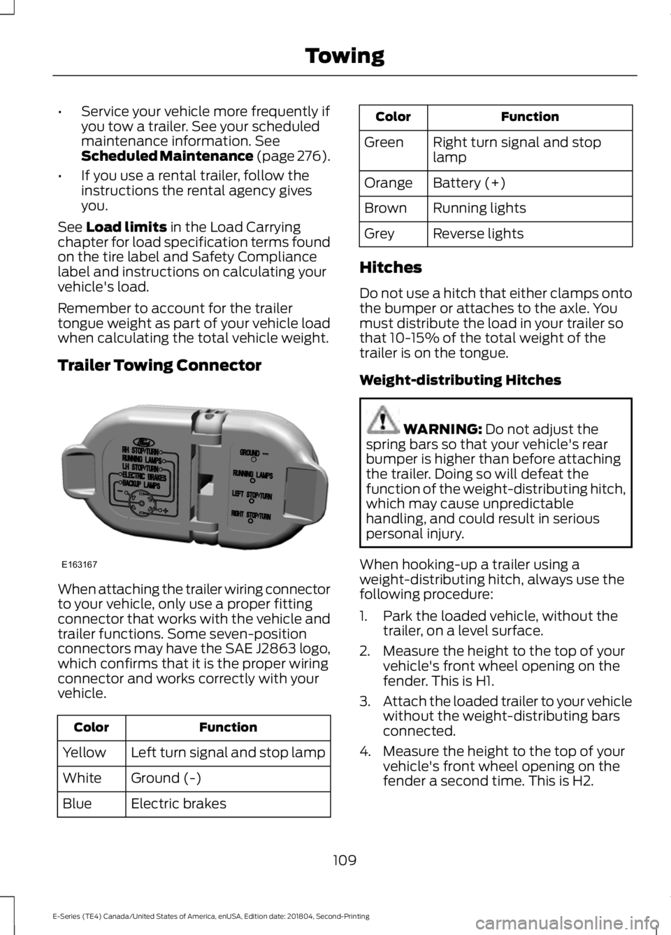 FORD E-350 2019 Owners Manual •
Service your vehicle more frequently if
you tow a trailer. See your scheduled
maintenance information. See
Scheduled Maintenance (page 276).
• If you use a rental trailer, follow the
instruction FORD E-350 2019 Owners Manual •
Service your vehicle more frequently if
you tow a trailer. See your scheduled
maintenance information. See
Scheduled Maintenance (page 276).
• If you use a rental trailer, follow the
instruction