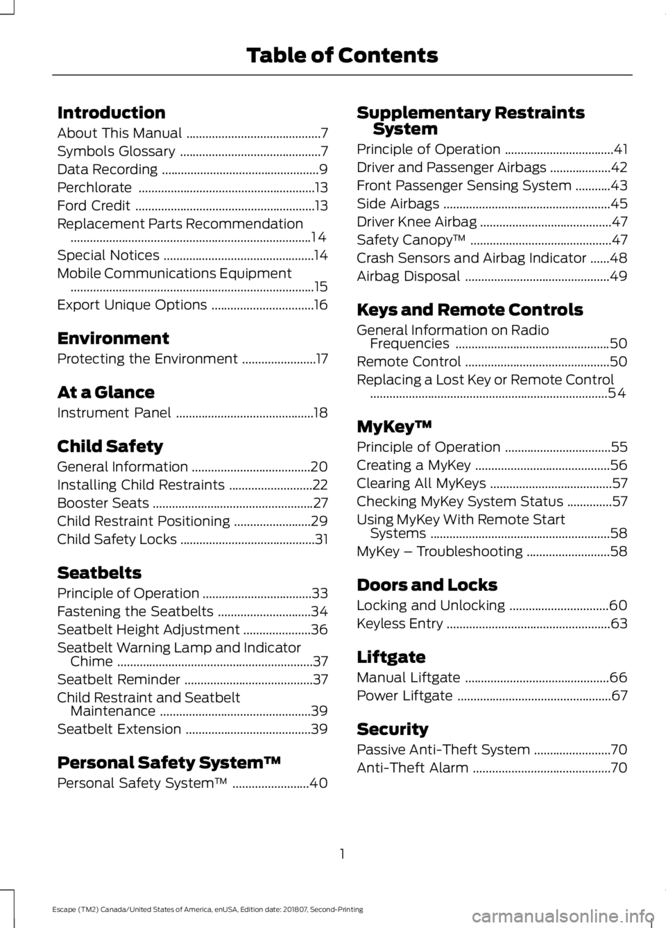 FORD ESCAPE 2019  Owners Manual Introduction
About This Manual
..........................................7
Symbols Glossary ............................................
7
Data Recording ..............................................