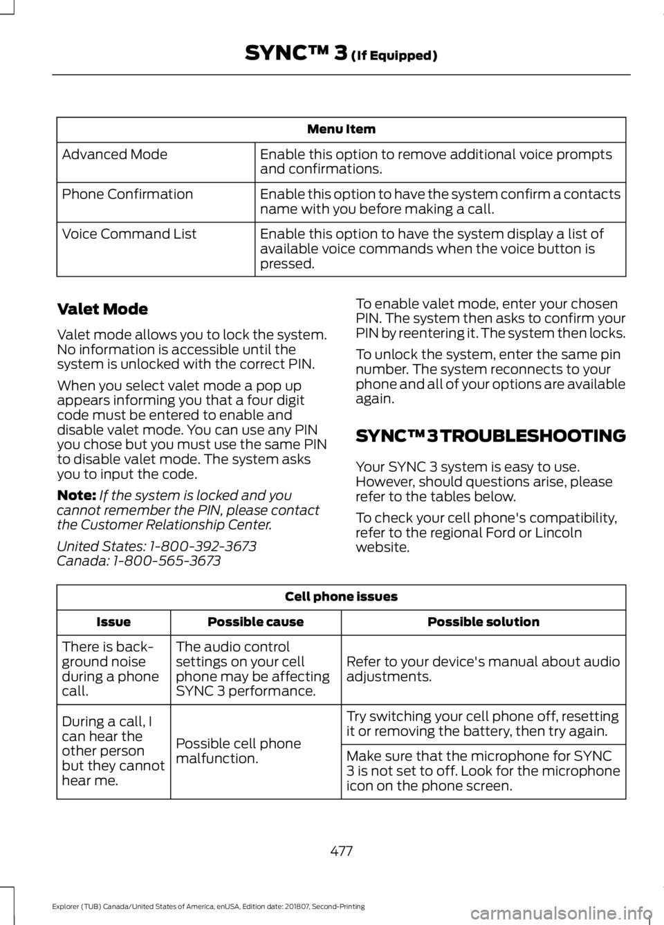 FORD EXPLORER 2019 Owners Manual Menu Item
Enable this option to remove additional voice prompts
and confirmations.
Advanced Mode
Enable this option to have the system confirm a contacts
name with you before making a call.
Phone Conf FORD EXPLORER 2019 Owners Manual Menu Item
Enable this option to remove additional voice prompts
and confirmations.
Advanced Mode
Enable this option to have the system confirm a contacts
name with you before making a call.
Phone Conf
