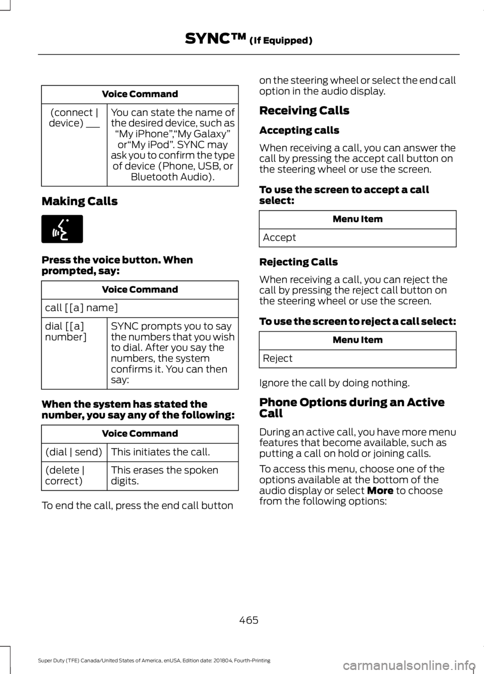 FORD F-250 2019 Owners Manual Voice Command
You can state the name of
the desired device, such as“My iPhone ”,“My Galaxy ”
or “My iPod ”. SYNC may
ask you to confirm the type of device (Phone, USB, or Bluetooth Audio). FORD F-250 2019 Owners Manual Voice Command
You can state the name of
the desired device, such as“My iPhone ”,“My Galaxy ”
or “My iPod ”. SYNC may
ask you to confirm the type of device (Phone, USB, or Bluetooth Audio).
