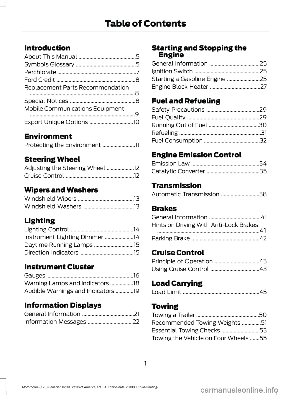 FORD F-53 2019  Owners Manual Introduction
About This Manual..........................................5
Symbols Glossary............................................5
Perchlorate.....................................................