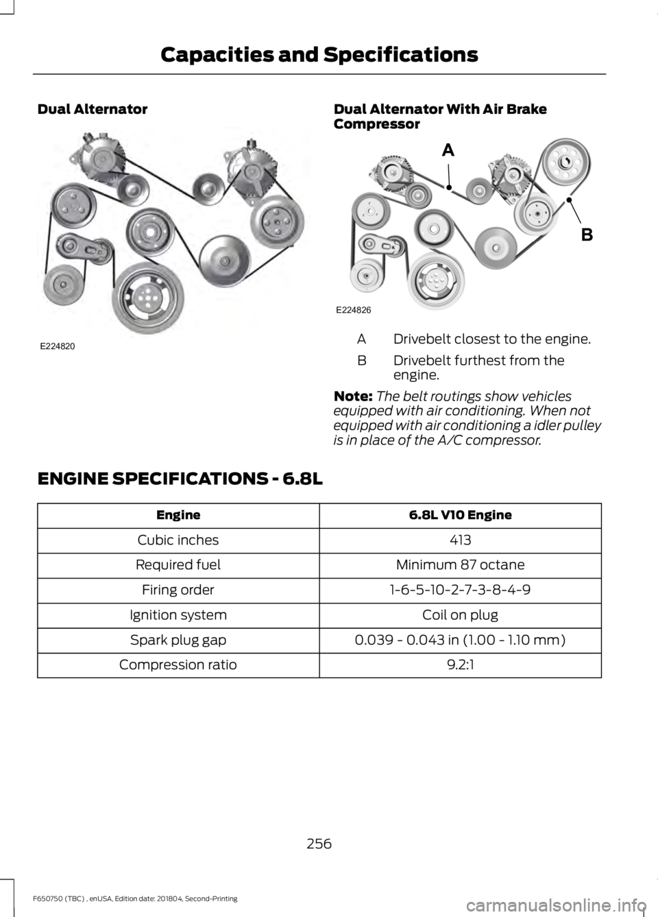 FORD F650/750 2019 Owners Manual Dual Alternator Dual Alternator With Air Brake
Compressor
Drivebelt closest to the engine.
A
Drivebelt furthest from the
engine.
B
Note: The belt routings show vehicles
equipped with air conditioning. FORD F650/750 2019 Owners Manual Dual Alternator Dual Alternator With Air Brake
Compressor
Drivebelt closest to the engine.
A
Drivebelt furthest from the
engine.
B
Note: The belt routings show vehicles
equipped with air conditioning.