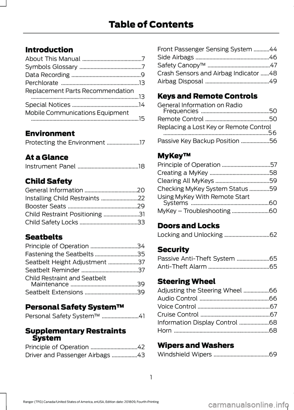 FORD RANGER 2019  Owners Manual Introduction
About This Manual
..........................................7
Symbols Glossary ............................................
7
Data Recording ..............................................