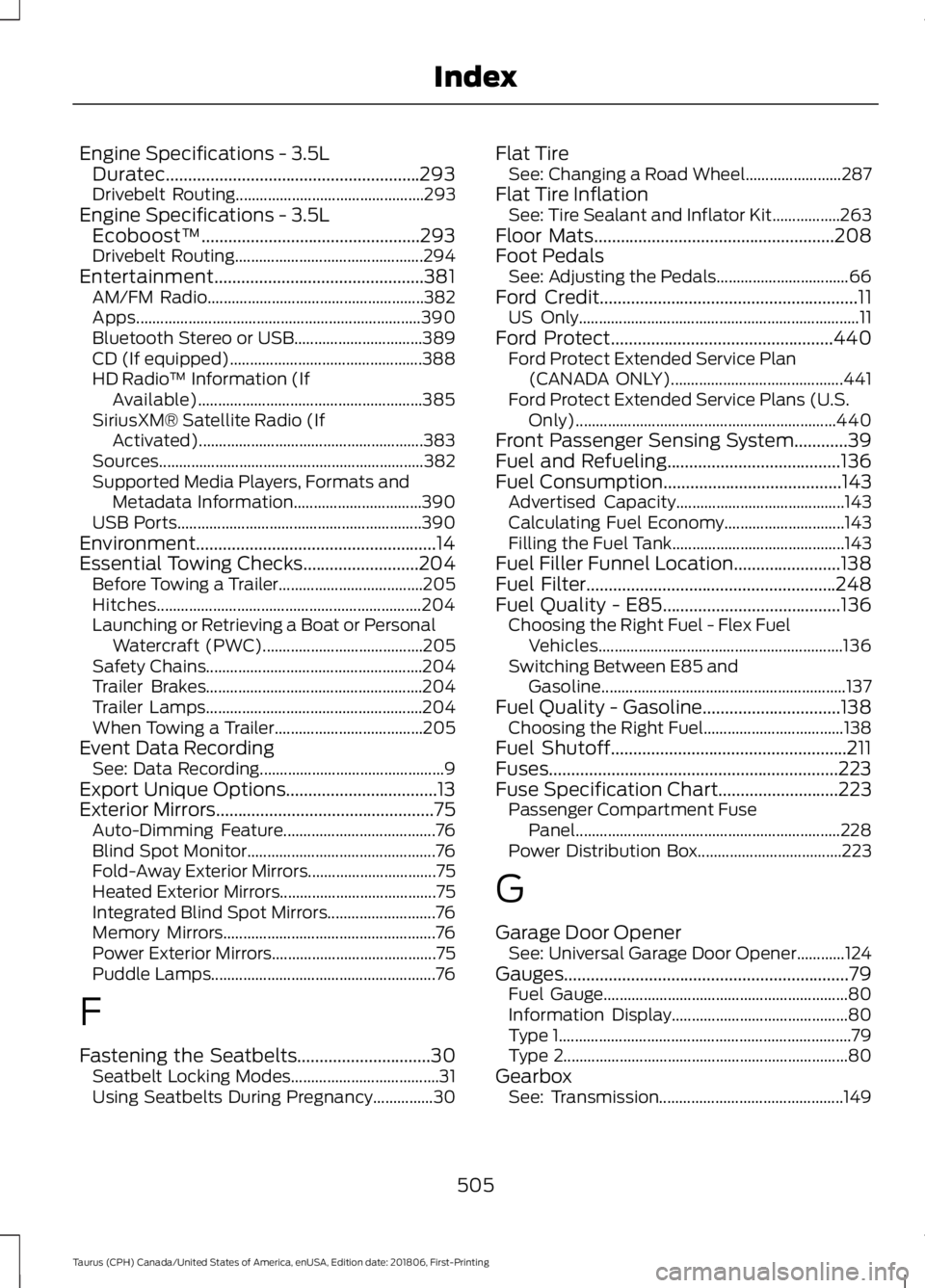 FORD TAURUS 2019 Owners Manual Engine Specifications - 3.5L
Duratec.........................................................293
Drivebelt Routing............................................... 293
Engine Specifications - 3.5L Ecobo FORD TAURUS 2019 Owners Manual Engine Specifications - 3.5L
Duratec.........................................................293
Drivebelt Routing............................................... 293
Engine Specifications - 3.5L Ecobo