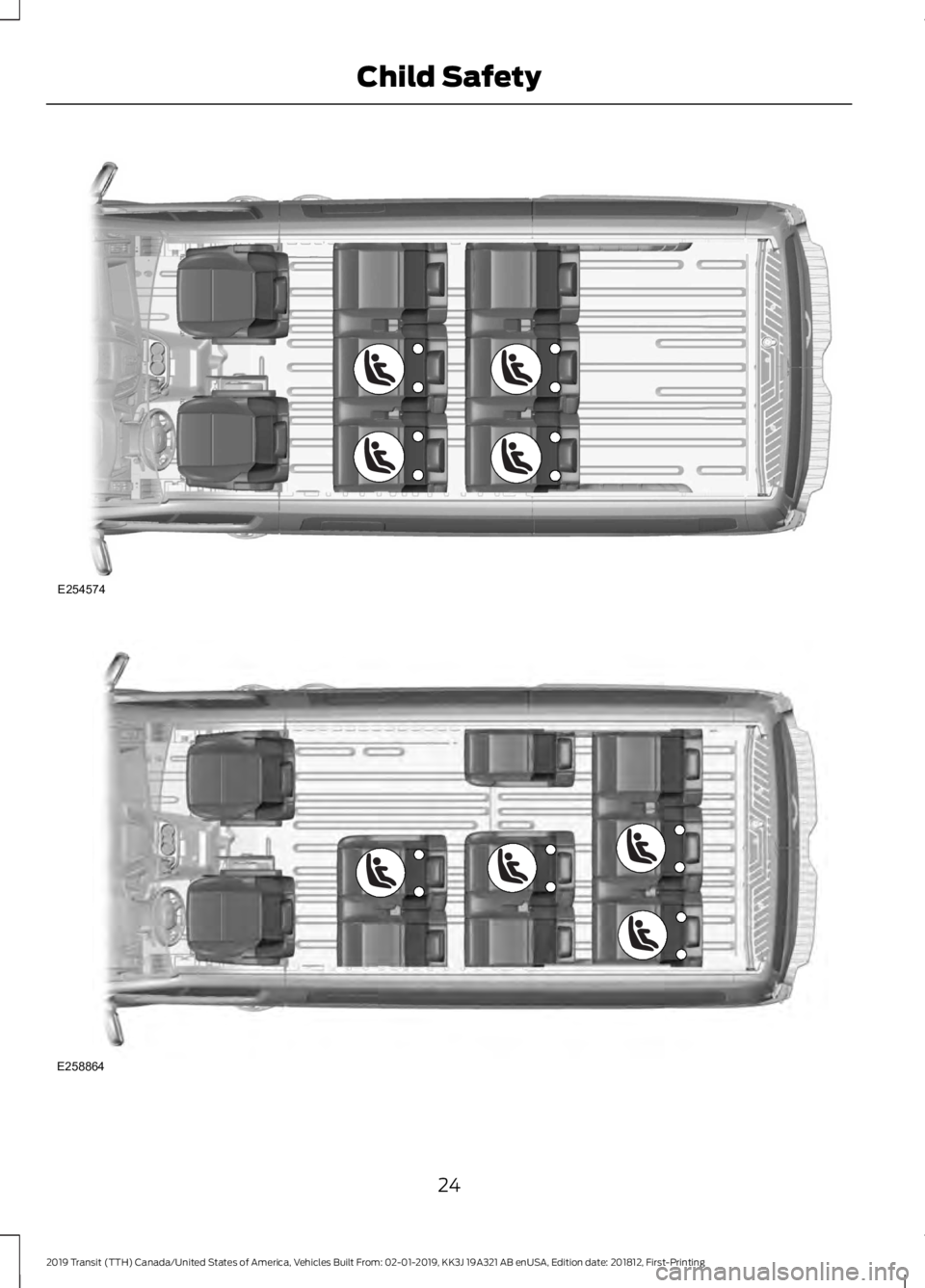 FORD TRANSIT 2019 Owners Manual 24
2019 Transit (TTH) Canada/United States of America, Vehicles Built From: 02-01-2019, KK3J 19A321 AB enUSA, Edition date: 201812, First-Printing Child SafetyE254574 E258864 FORD TRANSIT 2019 Owners Manual 24
2019 Transit (TTH) Canada/United States of America, Vehicles Built From: 02-01-2019, KK3J 19A321 AB enUSA, Edition date: 201812, First-Printing Child SafetyE254574 E258864