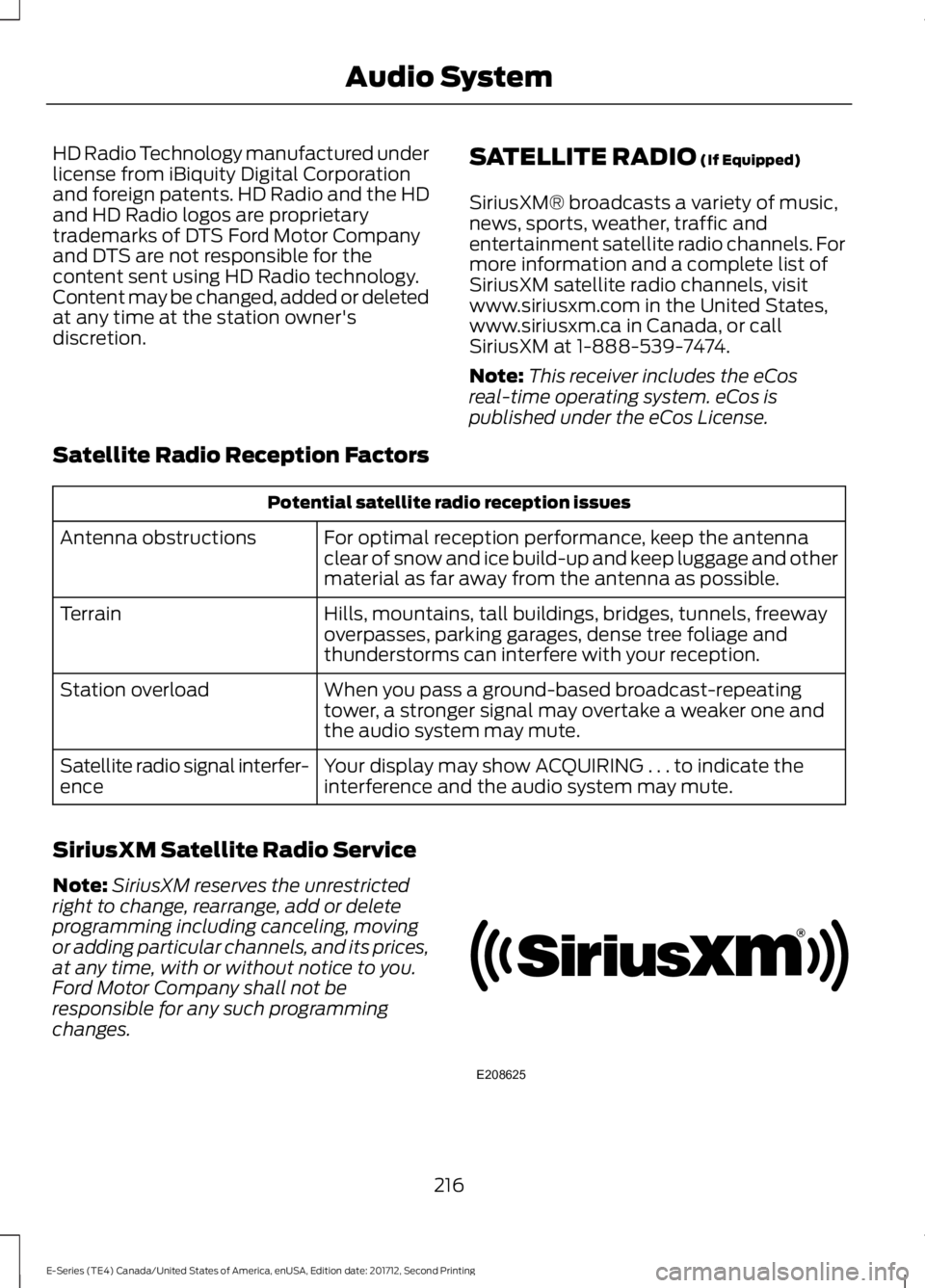 FORD E-450 2018  Owners Manual HD Radio Technology manufactured under
license from iBiquity Digital Corporation
and foreign patents. HD Radio and the HD
and HD Radio logos are proprietary
trademarks of DTS Ford Motor Company
and DT