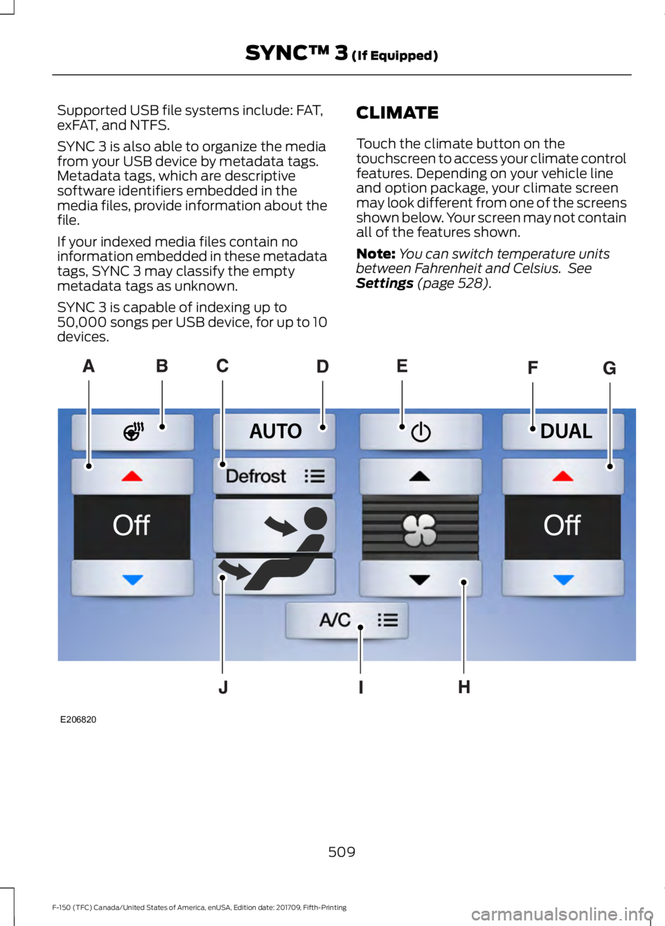 FORD F-150 2018  Owners Manual Supported USB file systems include: FAT,
exFAT, and NTFS.
SYNC 3 is also able to organize the media
from your USB device by metadata tags.
Metadata tags, which are descriptive
software identifiers emb