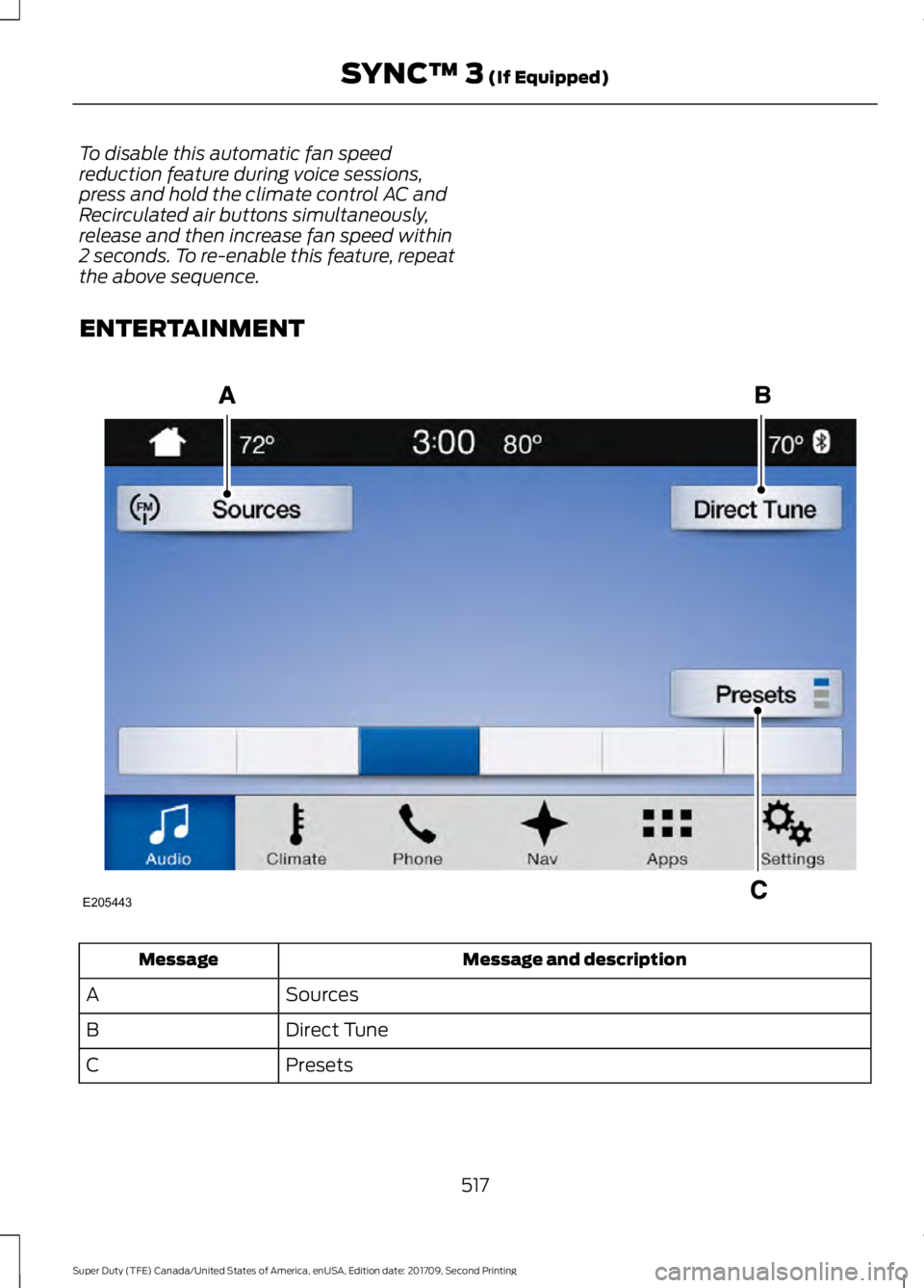FORD F-450 2018 Owners Manual To disable this automatic fan speed
reduction feature during voice sessions,
press and hold the climate control AC and
Recirculated air buttons simultaneously,
release and then increase fan speed with FORD F-450 2018 Owners Manual To disable this automatic fan speed
reduction feature during voice sessions,
press and hold the climate control AC and
Recirculated air buttons simultaneously,
release and then increase fan speed with
