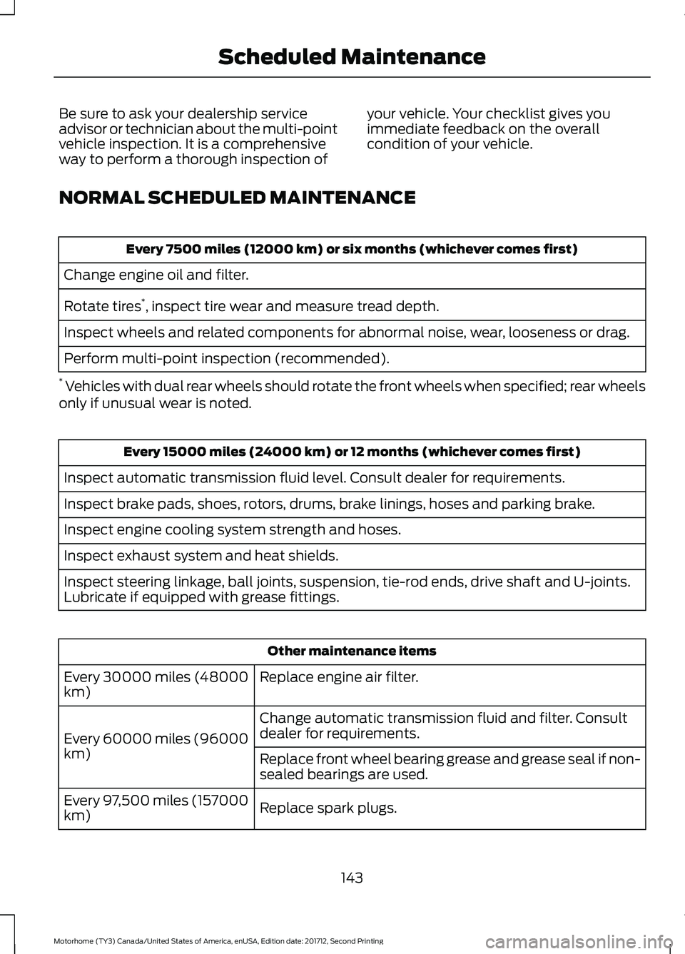 FORD F-53 2018 Owners Manual Be sure to ask your dealership service
advisor or technician about the multi-point
vehicle inspection. It is a comprehensive
way to perform a thorough inspection of
your vehicle. Your checklist gives FORD F-53 2018 Owners Manual Be sure to ask your dealership service
advisor or technician about the multi-point
vehicle inspection. It is a comprehensive
way to perform a thorough inspection of
your vehicle. Your checklist gives