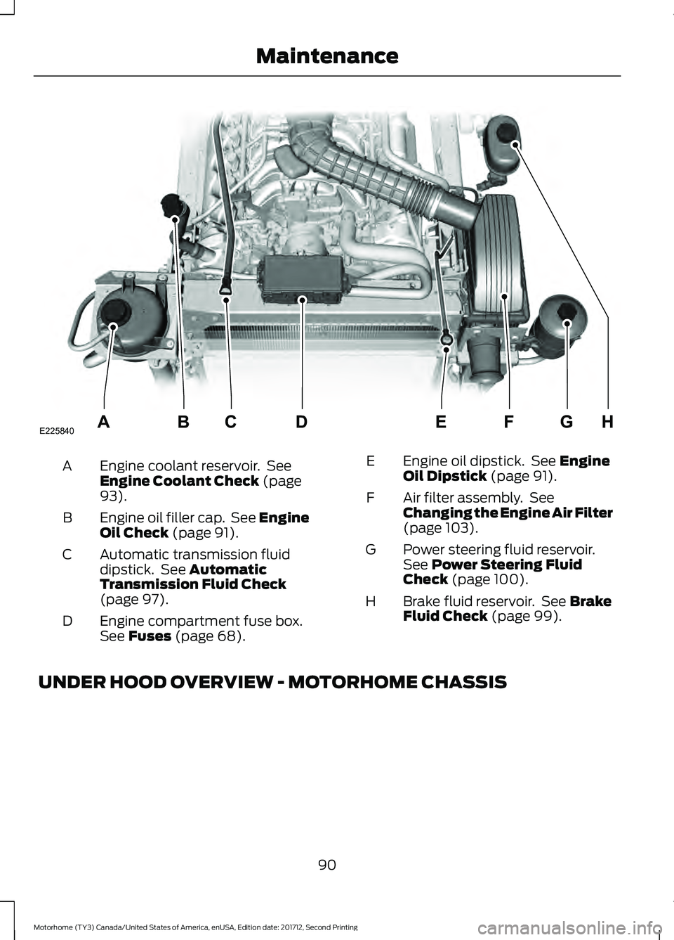 FORD F-59 2018 Owners Manual Engine coolant reservoir. See
Engine Coolant Check (page
93).
A
Engine oil filler cap. See Engine
Oil Check
(page 91).
B
Automatic transmission fluid
dipstick. See
Automatic
Transmission Fluid Ch FORD F-59 2018 Owners Manual Engine coolant reservoir. See
Engine Coolant Check (page
93).
A
Engine oil filler cap. See Engine
Oil Check
(page 91).
B
Automatic transmission fluid
dipstick. See
Automatic
Transmission Fluid Ch