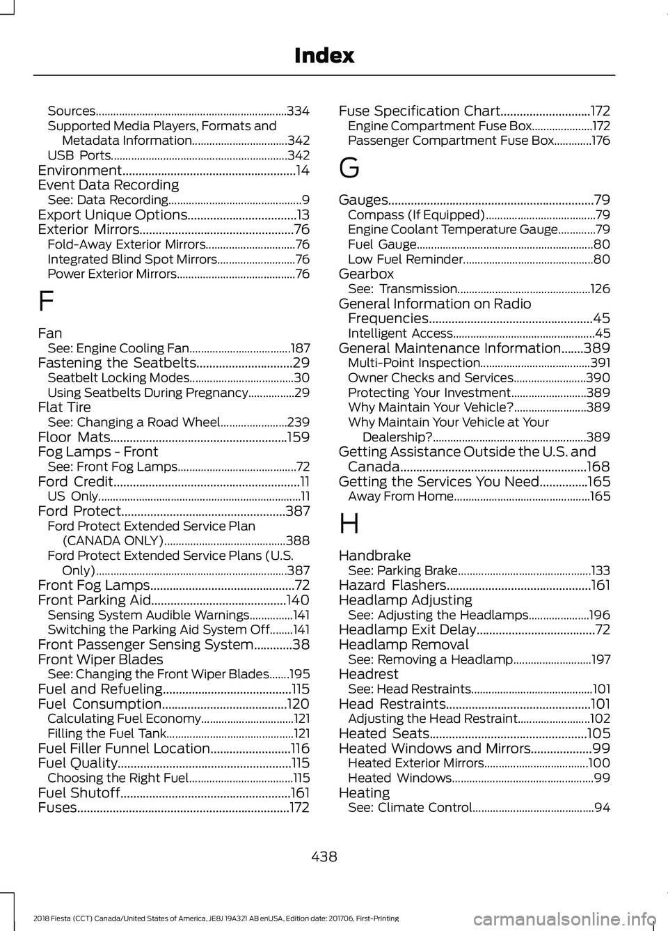 FORD FIESTA 2018  Owners Manual Sources..................................................................
334
Supported Media Players, Formats and Metadata Information................................. 342
USB Ports..................