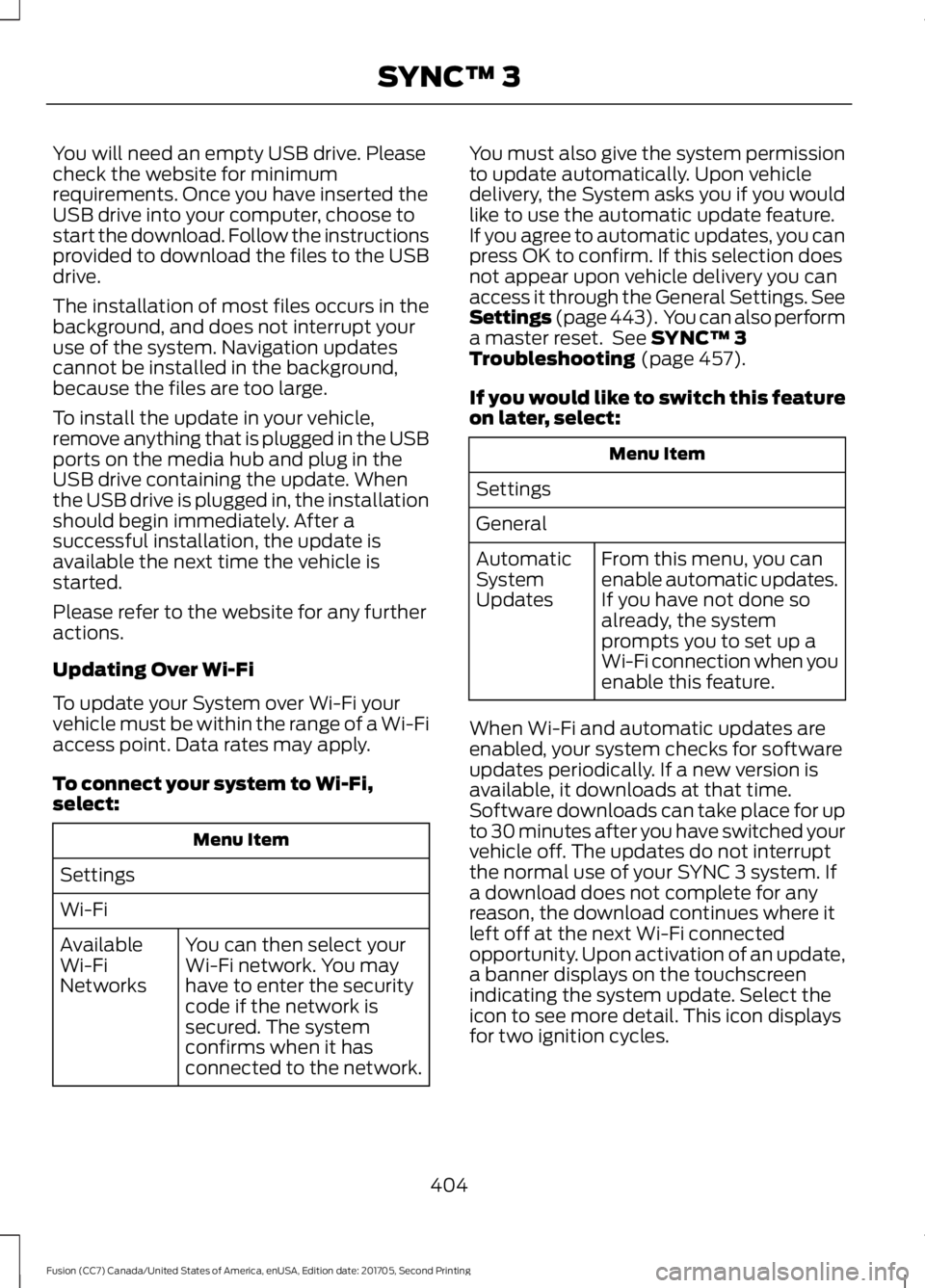 FORD FUSION 2018 Owners Manual You will need an empty USB drive. Please
check the website for minimum
requirements. Once you have inserted the
USB drive into your computer, choose to
start the download. Follow the instructions
prov FORD FUSION 2018 Owners Manual You will need an empty USB drive. Please
check the website for minimum
requirements. Once you have inserted the
USB drive into your computer, choose to
start the download. Follow the instructions
prov