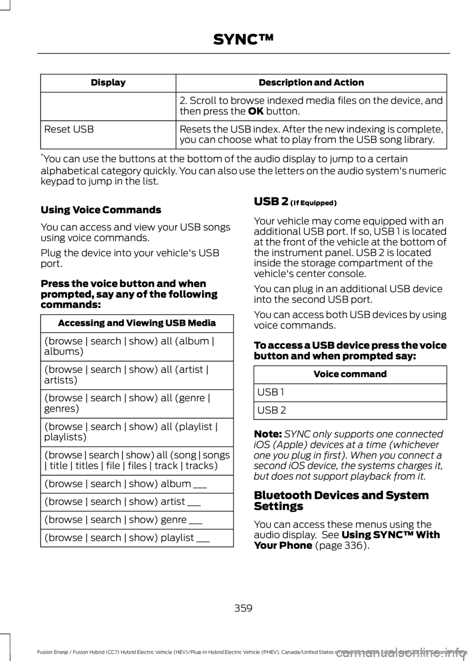 FORD FUSION/HYBRID 2018 Owners Manual Description and Action
Display
2. Scroll to browse indexed media files on the device, and
then press the OK button.
Resets the USB index. After the new indexing is complete,
you can choose what to pla FORD FUSION/HYBRID 2018 Owners Manual Description and Action
Display
2. Scroll to browse indexed media files on the device, and
then press the OK button.
Resets the USB index. After the new indexing is complete,
you can choose what to pla