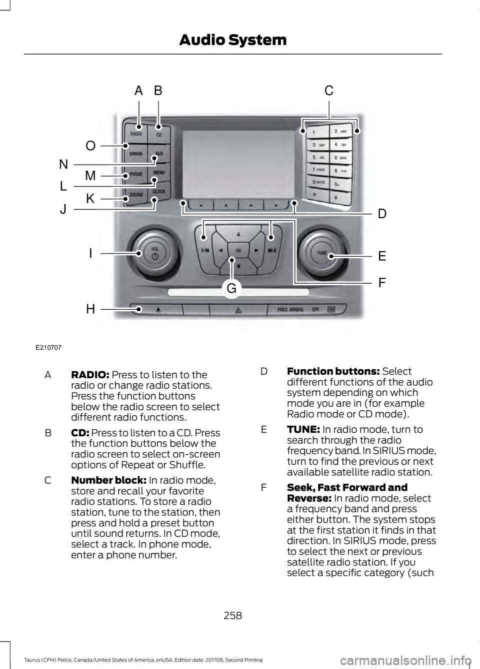 FORD POLICE INTERCEPTOR 2018 Warranty Guide RADIO: Press to listen to the
radio or change radio stations.
Press the function buttons
below the radio screen to select
different radio functions.
A
CD:
Press to listen to a CD. Press
the function FORD POLICE INTERCEPTOR 2018 Warranty Guide RADIO: Press to listen to the
radio or change radio stations.
Press the function buttons
below the radio screen to select
different radio functions.
A
CD:
Press to listen to a CD. Press
the function