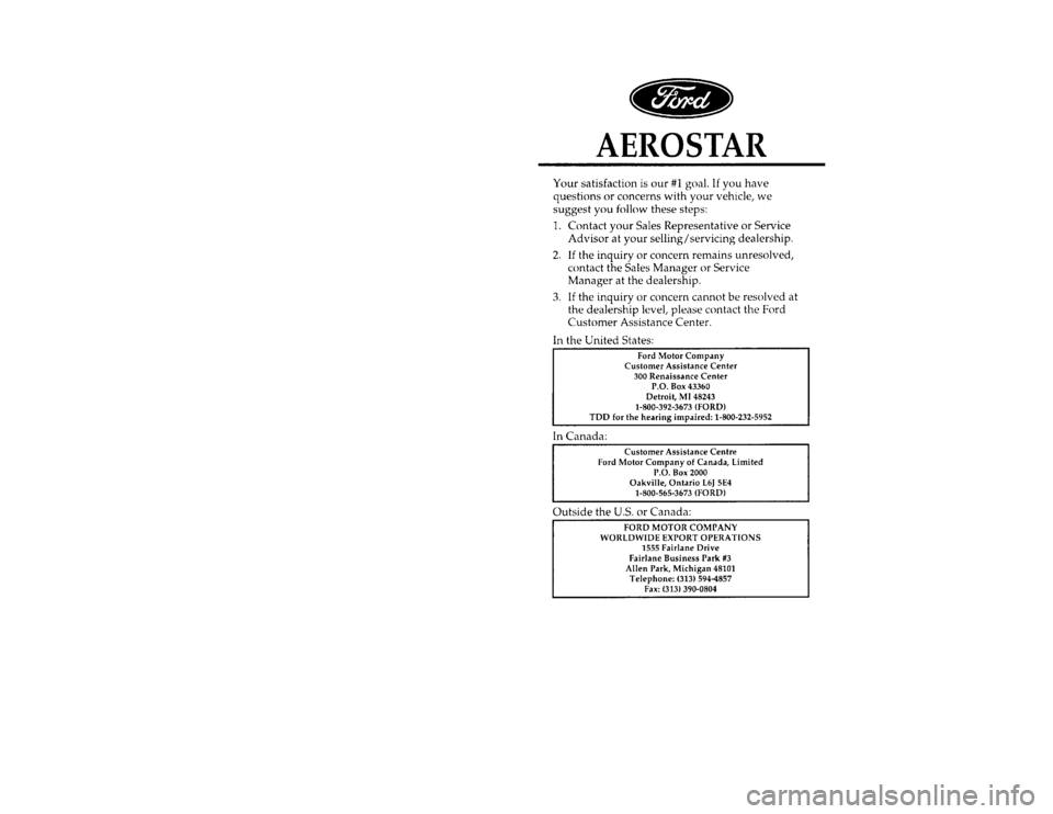 FORD AEROSTAR 1996 1.G Owners Manual 