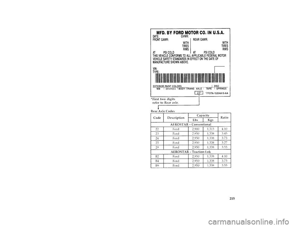 FORD AEROSTAR 1996 1.G Owners Manual 215 [DR33400(ALL)08/95]
thirty-six pica chart:0095089-A
File:10cpdra.ex
Update:Tue Aug 29 17:45:28 1995 