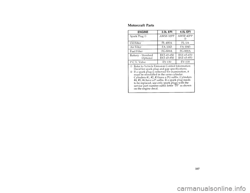 FORD AEROSTAR 1996 1.G Owners Manual 337 %
*
[SV52800(ALL)05/95]
Motorcraft Parts
[SV52900(ALL)08/95]
eighteen pica chart:0095002-AFile:15cpsva.ex
Update:Tue Aug 29 17:51:51 1995 