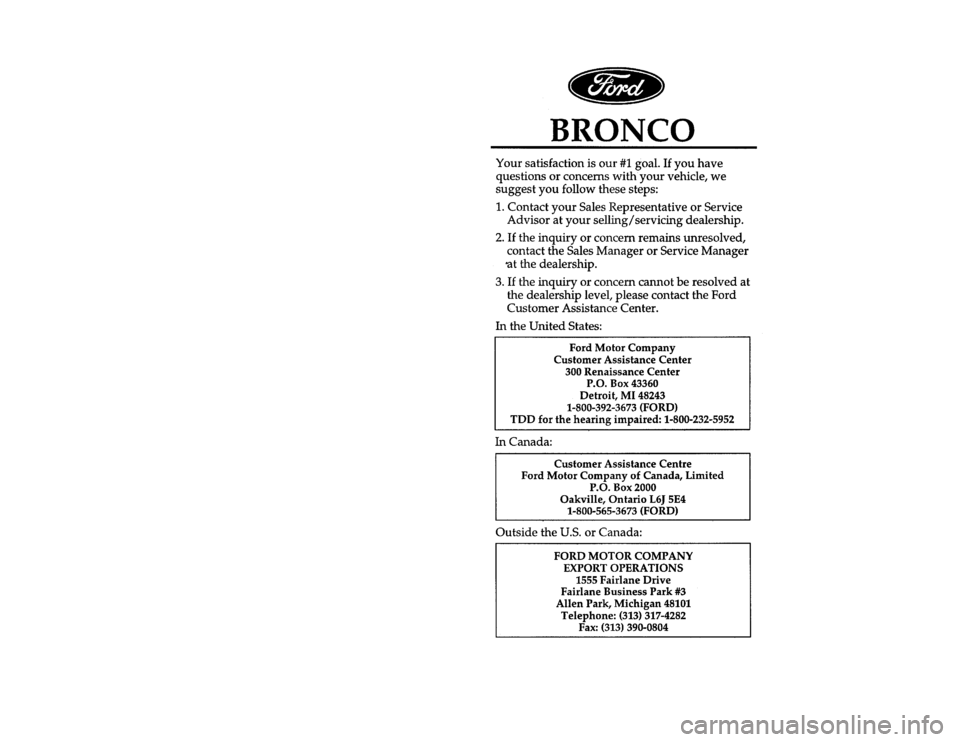 FORD BRONCO 1996 5.G Owners Manual 